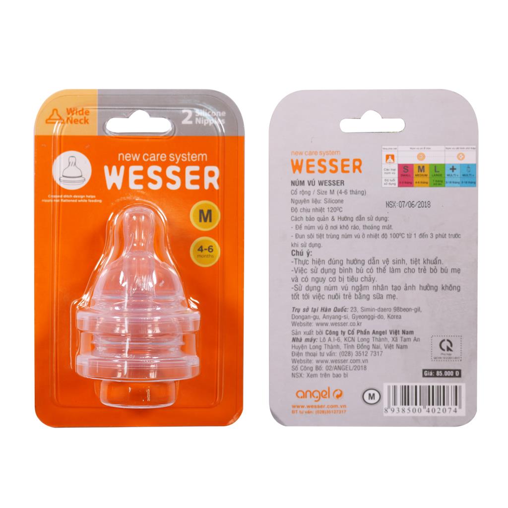 Ty bình sữa Wesser cổ thường size plus vỉ 2 cái 