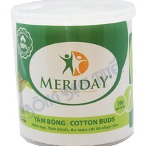 Tăm bông Meriday đầu bông lớn hộp tròn 200 que